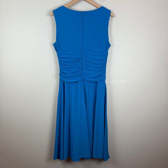 Celavie Dress Women L Blue Embellished Faux Wrap Surplice Neck Pleat Y2K Formal - Picture 3 of 9